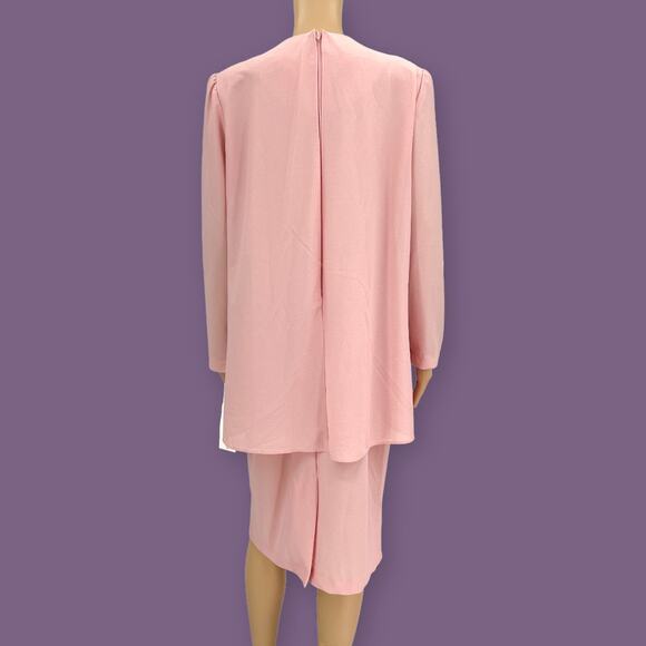 American VINTAGE L.L. Martin US 12 Petite 80s Pink Workwear Overlay Dress - Picture 4 of 14